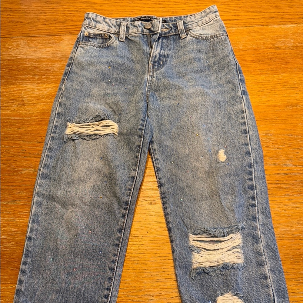 Bershka Blue Straight Leg Jeans